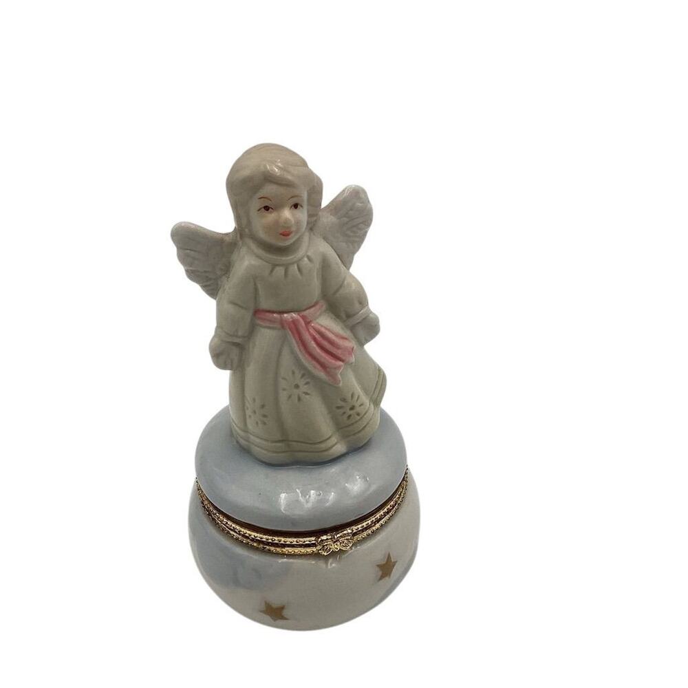Vintage Porcelain Angel Trinket Box Red & Gold Classic Decor